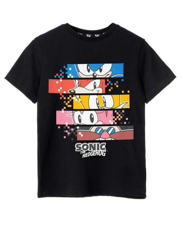 Sonic the Hedgehog Boys Black Pixels Short Sleeved T-Shirt