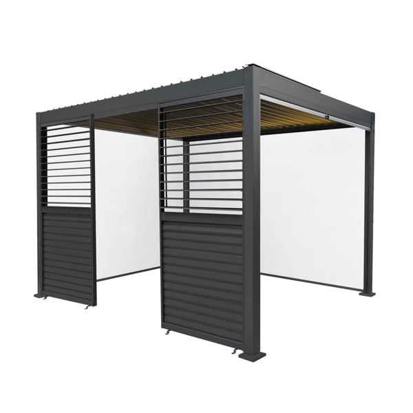 Monstershop Anthracite Aluminium Pergola With White Blinds, 2 x Side Panels & LED Lights - 3m x 3m