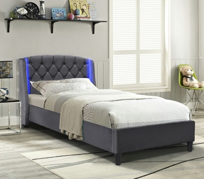 Comfy Living Fabric Bedframe with LED Headboard Grey Green 3ft 4ft6 5ft Bedroom Furniture