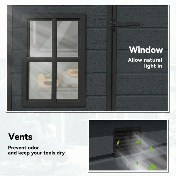 10 x 4 ft Resin Garden Shed, Outdoor Storage Shed with Floor, Windows, Lockable Doors and Vents, Dark Grey