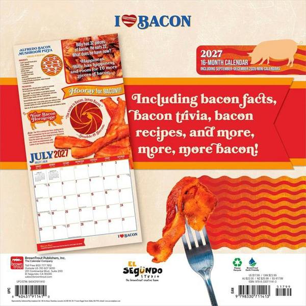 I Love Bacon Calendar 2027, Wall Calendars, Month To View, Lifestyle, Gift