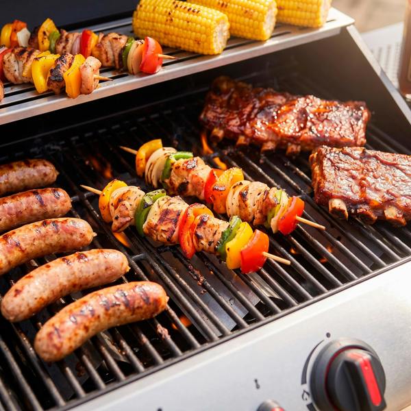 Dellonda 3 Burner Gas BBQ Grill with Piezo Ignition, Built-In Thermometer and Water-Resistant Cover, Black/Stainless Steel - DG228