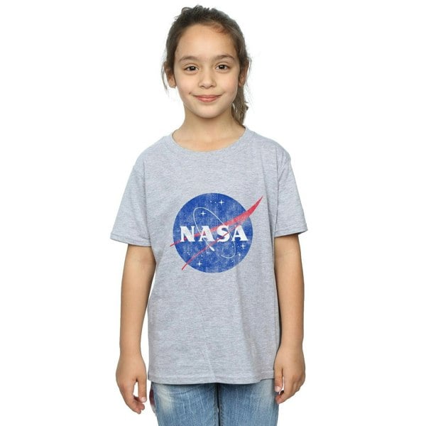 NASA Girls Classic Insignia Logo Distressed Cotton T-Shirt - Sports Grey