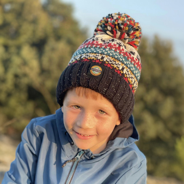 SuperBobble Kids Nordic Knit Beanie Bobble Hat - Jet Black