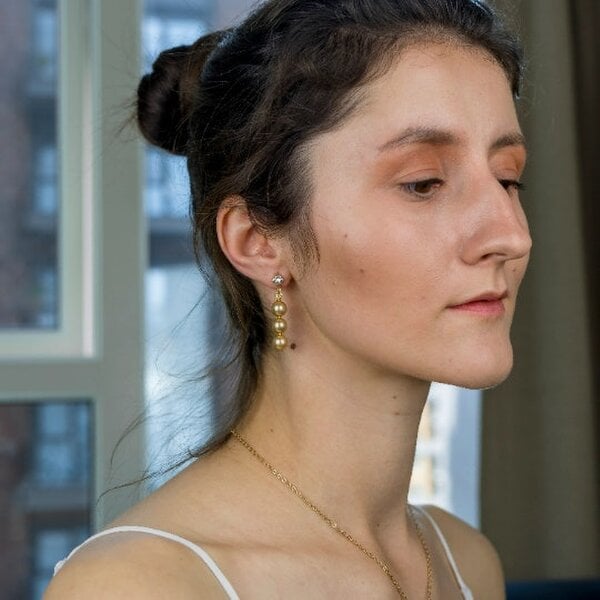 The Colourful Aura Three Gold Plated Lightweight Pearl Zircon Dainty Drop Stud Long Earrings