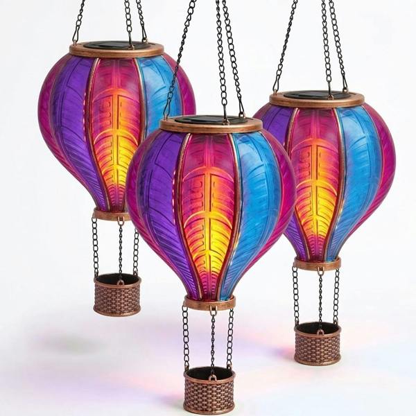 Mini Aurora Flaming Balloon Garden Light Solar Hanging Lantern Warm White LED