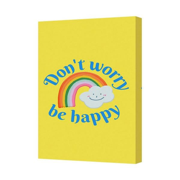 Benjamin Tate Design Dont Worry Be Happy Canvas Print With Rainbow Cloud On Yellow Background