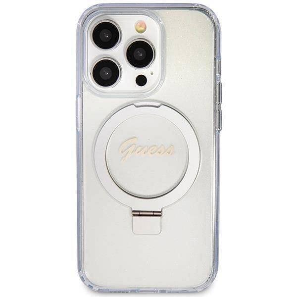 Guess Script Glitter Hard Case with MagSafe Ring Stand for iPhone 15 Pro 6.1" Clear - GUHMP15LHRSGSD