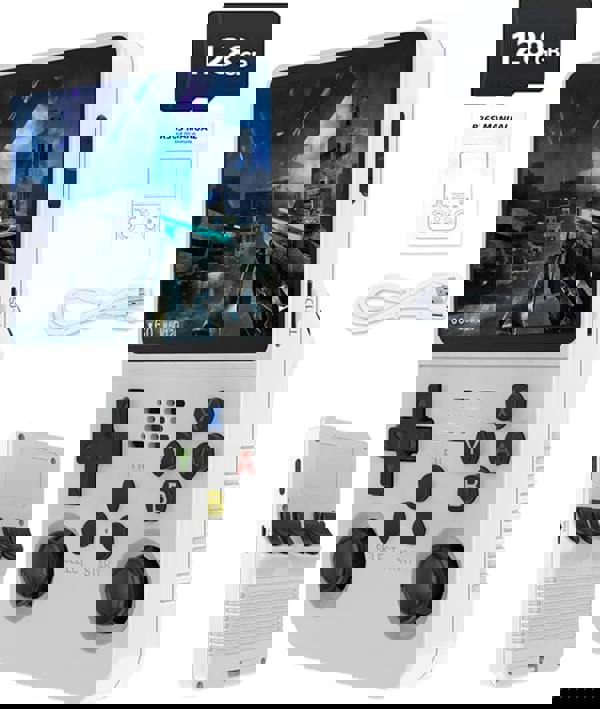 Dyzi R36S Retro Handheld Game Console 128GB White 3.5" IPS Screen, 21000+ Games