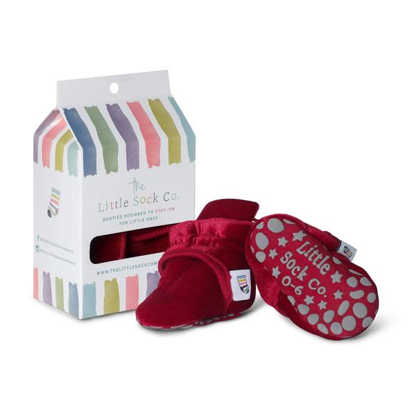 Little Sock Co. Crimson Red Velvet - Stay-on, Non-Slip Booties - Cosy Pram Slipper or Baby Carrier bootie