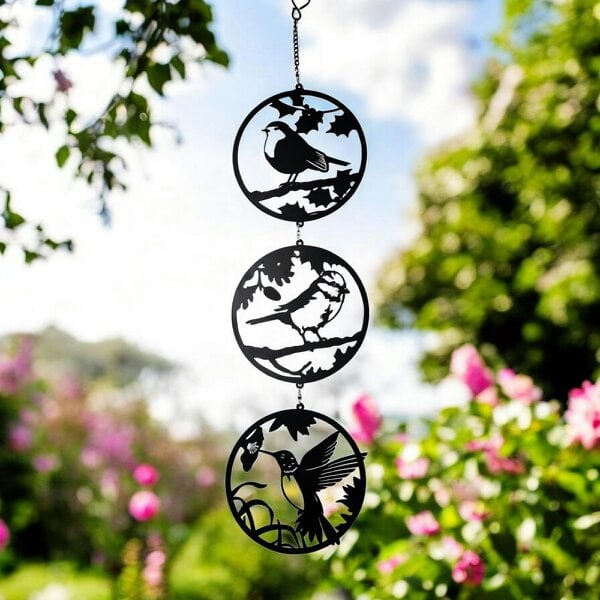 EDH Door Hardware Black Bird Silhouette Hanging Trio Spinner – 60cm x 15cm | Kinetic Metal Wind Spinner for Garden & Home