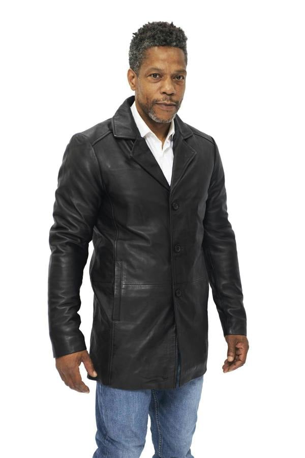 Infinity Leather Mens 3/4 Black Leather Coat-Rosario