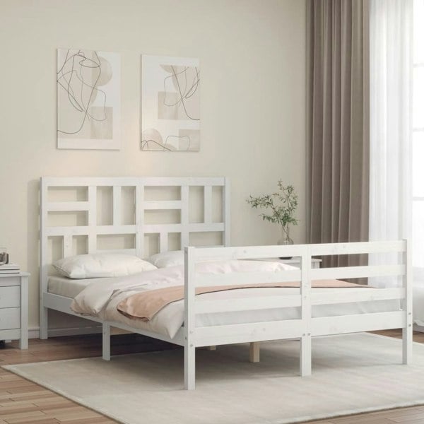 Berkfield Bed Frame with Headboard White 140x190 cm Solid Wood
