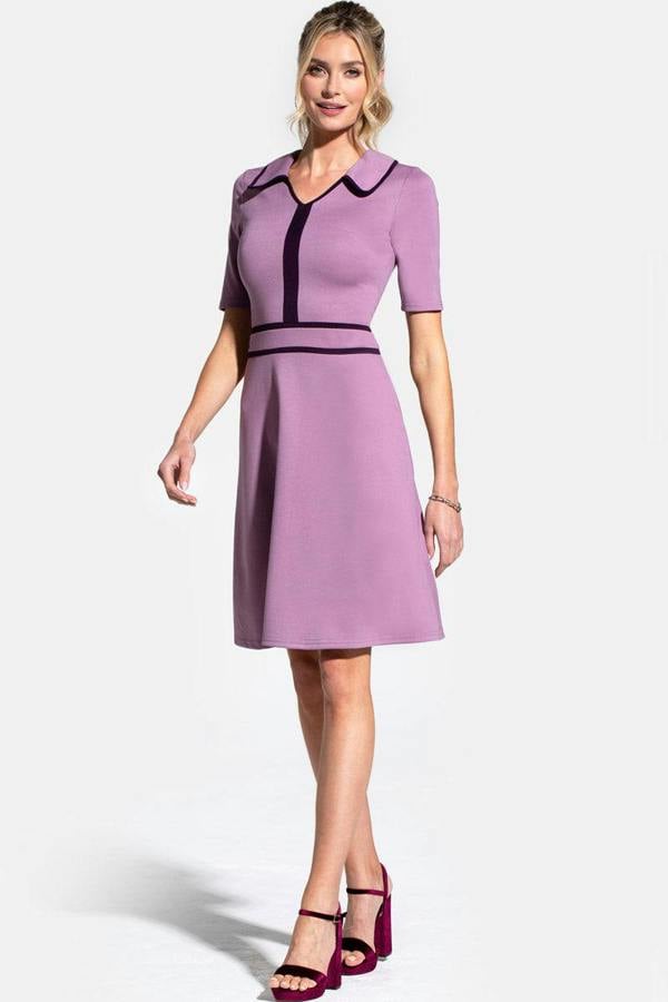 HotSquash Contrast Piping Dress with Flared Skirt