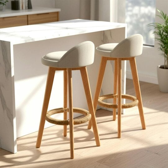 Havendro 2PCS Low Back Bar Stools Chair Kitchen Island Breakfast Bar Stools Wooden Frame