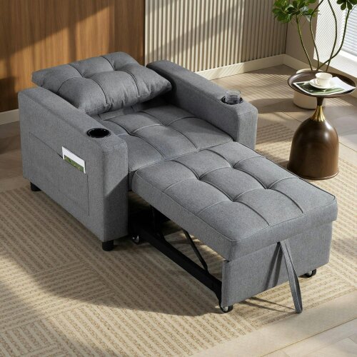 Wyld Haus Soliri Grey Upholstered 3 In One Convertible Single Sofa Bed Tufted Cushion