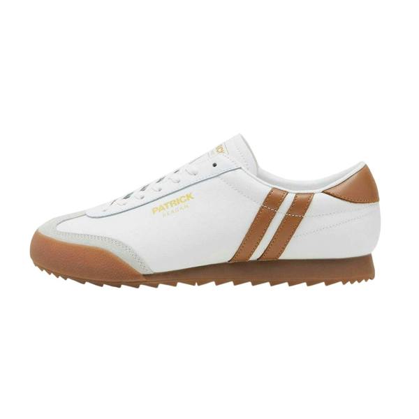Patrick Mens Bergan Leather Trainers - White/Tan - 