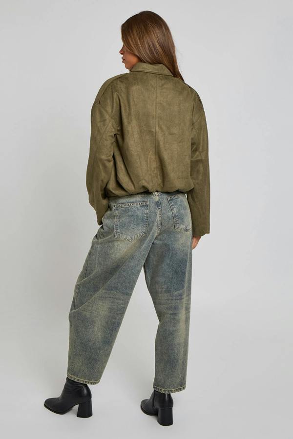 Urban Bliss Faux-Suede Khaki Collared Bubble Hem Jacket