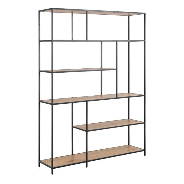 Wyld Haus El Paso Asymmetrical Black Bookcase 4 Wild Oak Effect Shelves