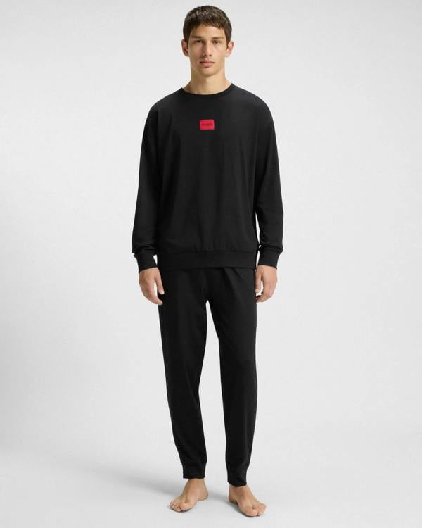 HUGO GALAXY Mens Gift - boxed Long pyjama set in stretch cotton with logos - Black 001 | CHO | Designer Mens,Pyjamas Loungewear & Robes,Pyjamas