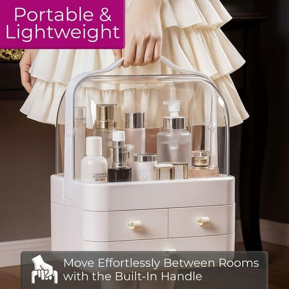 Neo White Acrylic Makeup Storage Organiser with Lid & Drawers