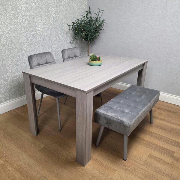 Kosy Koala Modern Rectangle Dining Table Set With 2 Grey Velvet Chairs And 1 Grey Bench Dining Room Furniture