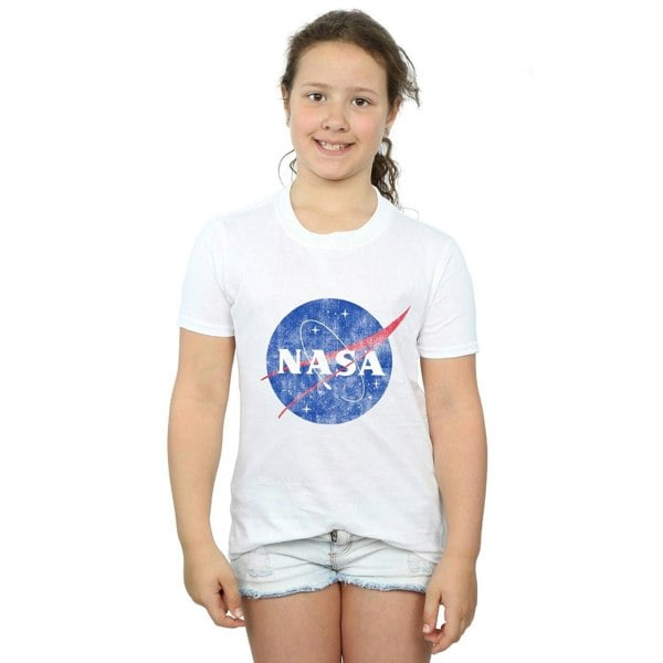 NASA Girls Classic Insignia Logo Distressed Cotton T-Shirt - White