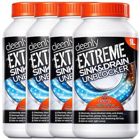 Cleenly Extreme Sink & Drain Cleaner & Unblocker Liquid (4x1 Litre) - Heavy Duty Formula for Bathroom, Kitchen, Drains, and More