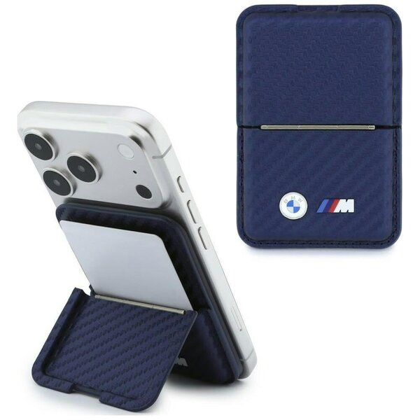 BMW M Carbon Metal Logo Magnetic Card Holder with Stand Navy Blue - BMOWMCS26PCILV