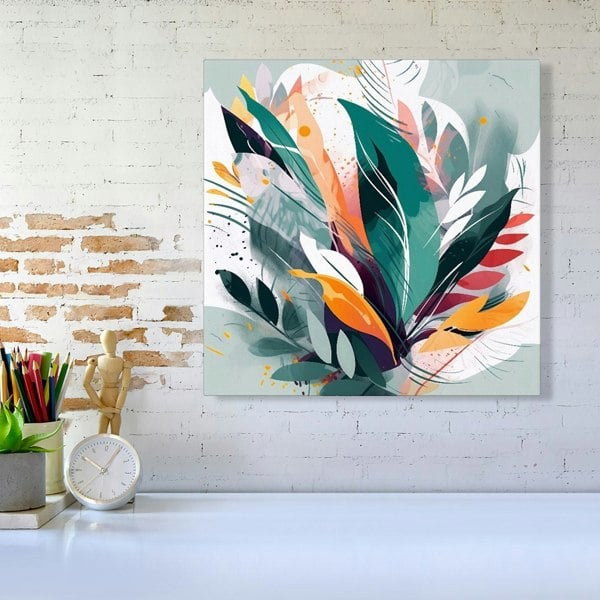 Warren Reed Coloured Abstrace Feather Leaves Canvas