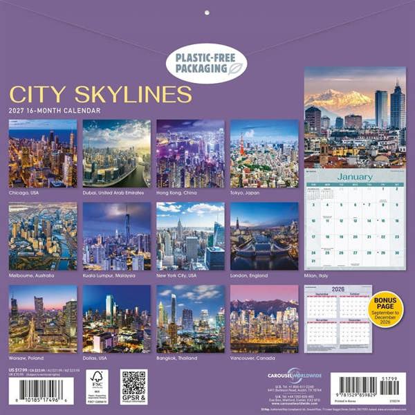 City Skylines Calendar 2027, Wall Calendars, Month To View, Travel, Gift