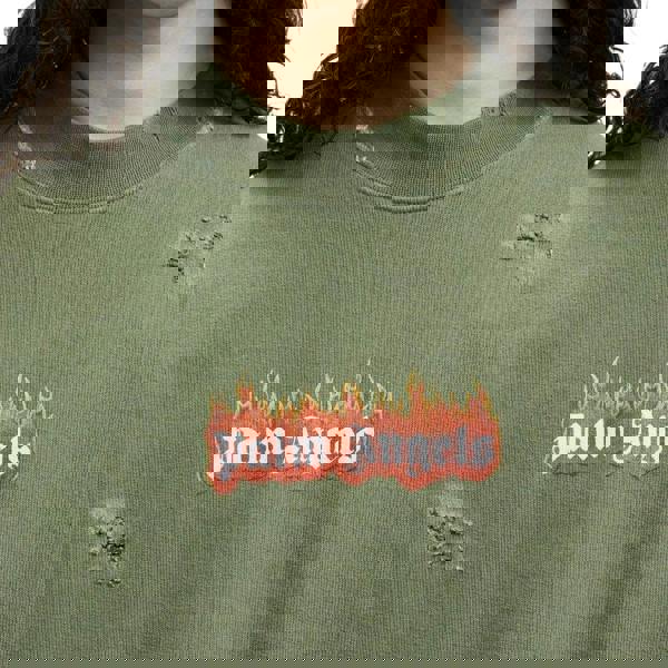 Palm Angels Unisex Adult Flames Sweatshirt - Green - 