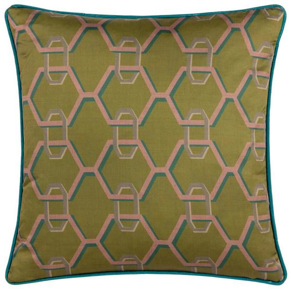 Paoletti Carnaby Satin Chain Geometric Cushion Cover - Olive