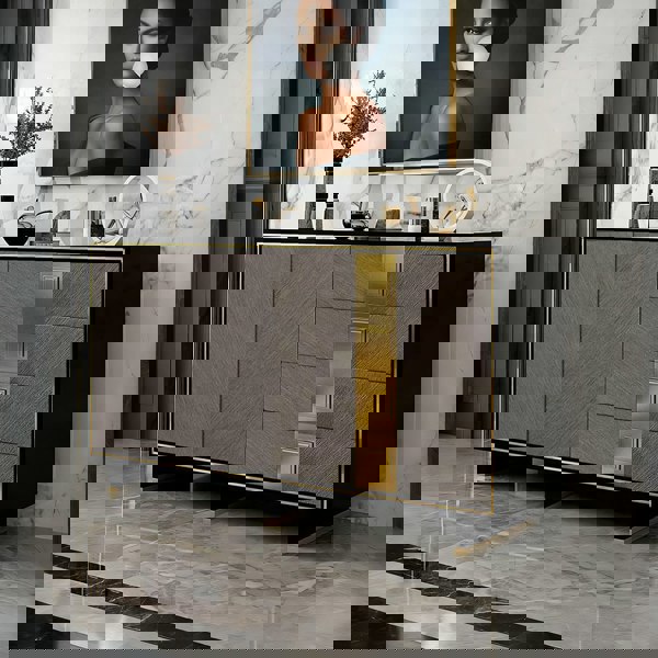 IS82 Large Sideboard, Grey & Gold-Weilai Concept-Weilai Concept