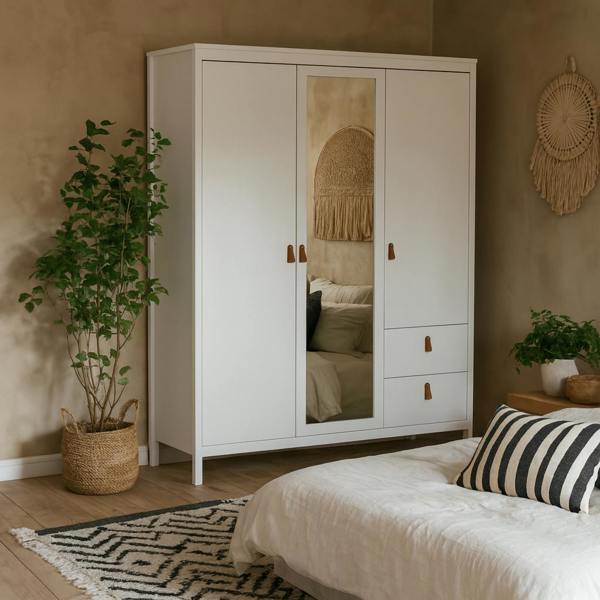 Wyld Haus Wildberry White 2 Doors Mirrored Wardrobe 2 Drawers