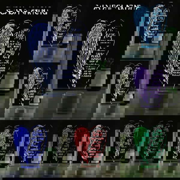 Personalised Memento Company Personalised Angel Wings Memorial Colour Changing LED Light