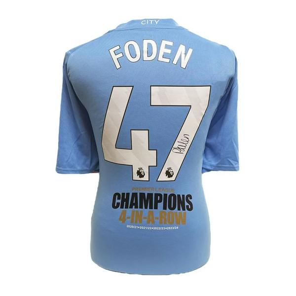 Unbranded Phil Foden signed 4 In A Row Manchester City 2023/24 home shirt — Unframed