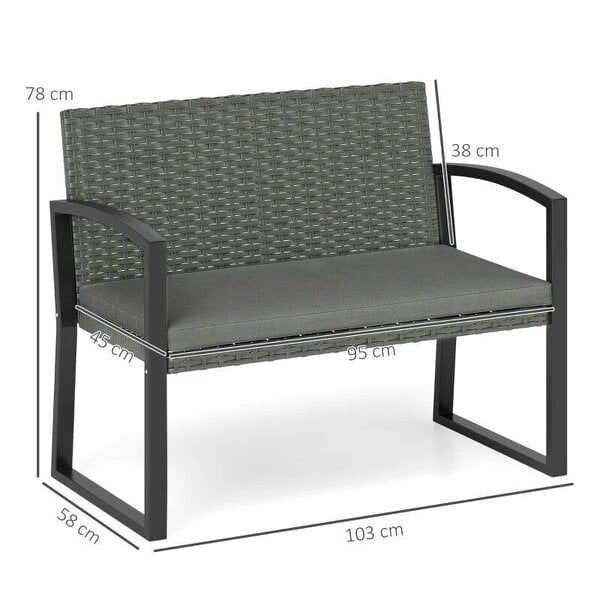 Two-Seater Rattan Garden Bench - Light Grey