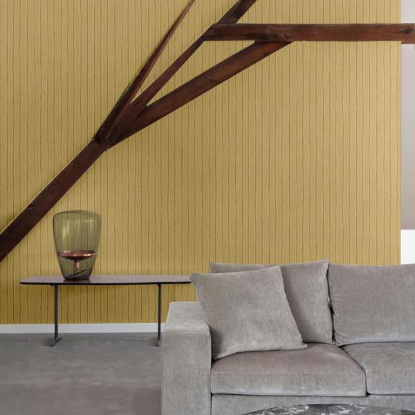 Grandeco Boutique Kalema Fabric Stripe Luxury Weight Embossed Wallpaper, Mustard