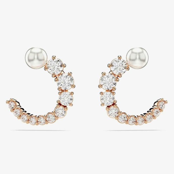 Swarovski Matrix Rose Gold Tone Plated Crystal Pearl Half Hoop Earrings 5692264