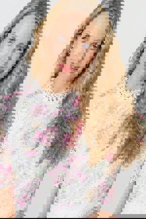 Pink | Lace Short Sleeve Knee Length Dress