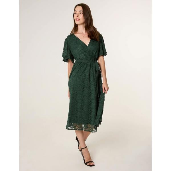 Blue Vanilla Double Angel Sleeve Lace Midi Dress