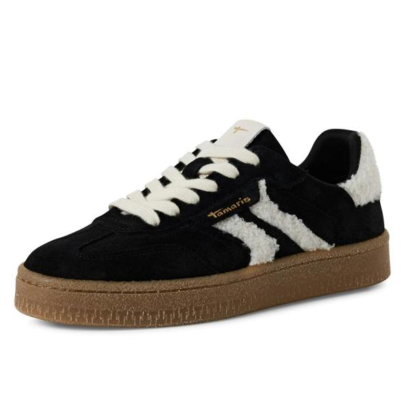 Tamaris Womens Black White Fur Suede Leather Fashion Lace Up Sneakers