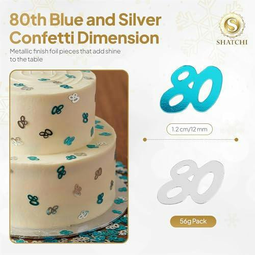 80th Birthday Blue and Silver Confetti Pack, Metallic Foil Table Decoration for Party Displays image 1
