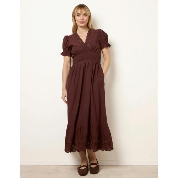 Blue Vanilla Embroidery Detail V-Neck Maxi Dress