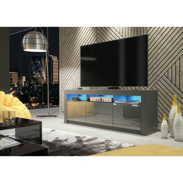 Mex Furniture Spacious 160cm TV Unit & Sideboard Cabinet with Grey High Gloss Doors