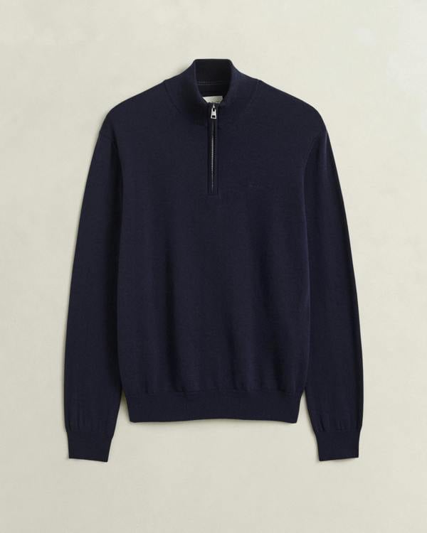 GANT Mens Cotton Wool Half Zip Sweater - 433 Evening Blue
