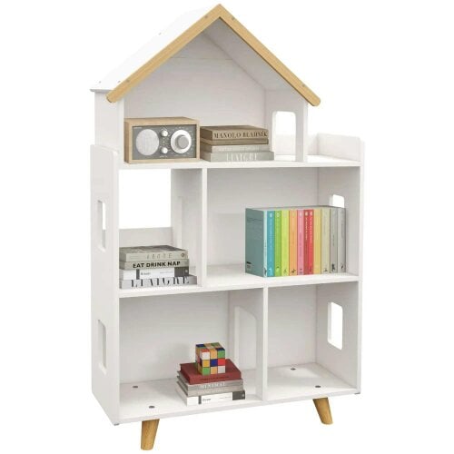 Bobobiy ZONEKIZ Three-Tier Toy Storage Shelf, Kids Bookcase, with Six Cubes, for Playroom, Bedroom - White