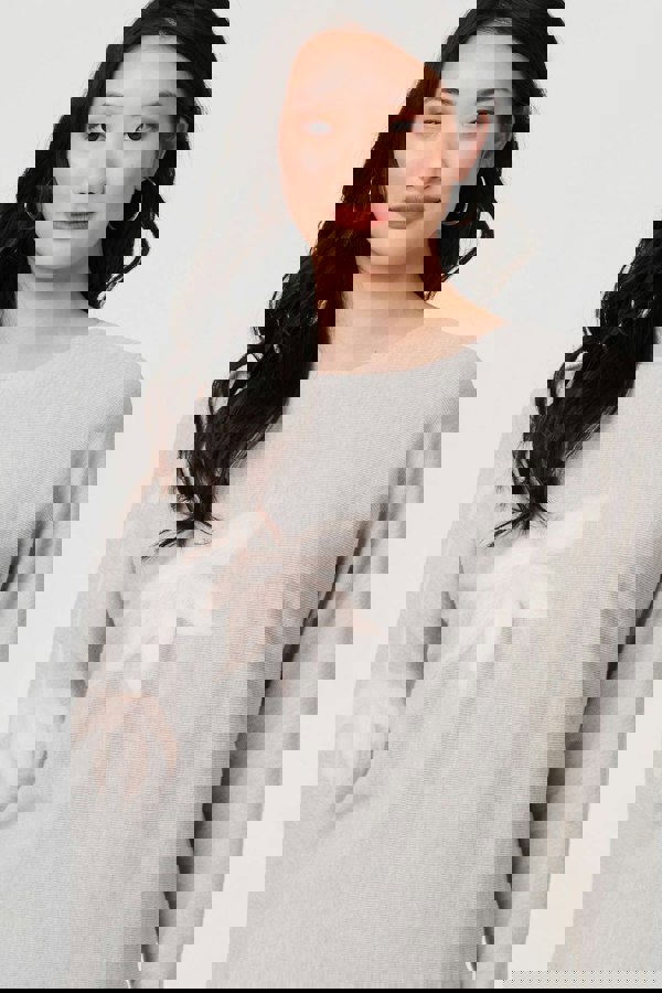 Grey | Floral Long Batwing Sleeve Relaxed Top
