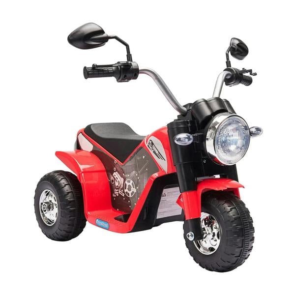 Red three-wheel kids electric motorbike with LED headlight and dual rearview mirrors